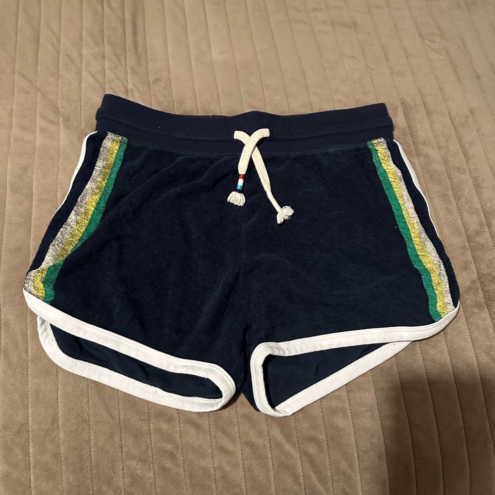 Sol Angeles Navy Terry Shorts with Green & Yellow Side Stripes
